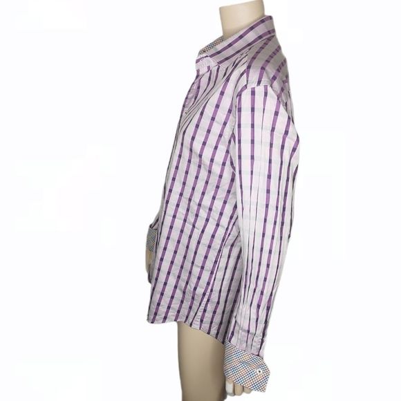 𝅺Bugatchi Uomo Mens Shirt Button Up Contrast Flip Cuff Cotton Casual Size Large - Picture 6 of 14